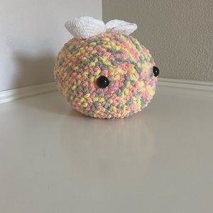 Grey, peachy, and yellow bee! Handmade crochet bee!